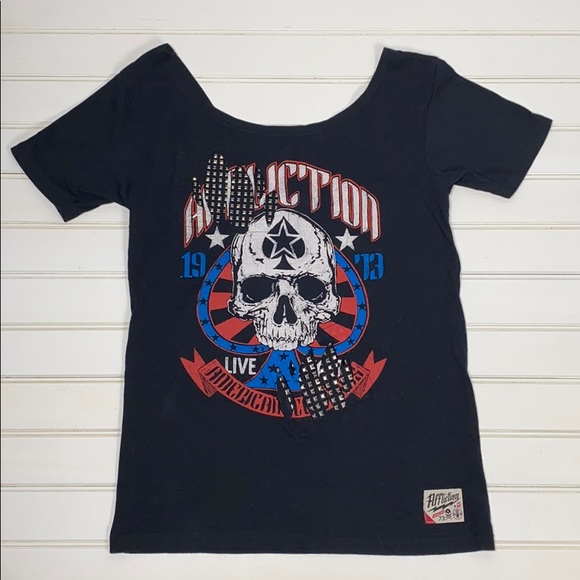 Affliction Tops - Affliction Torn Studded Skull Top Size S